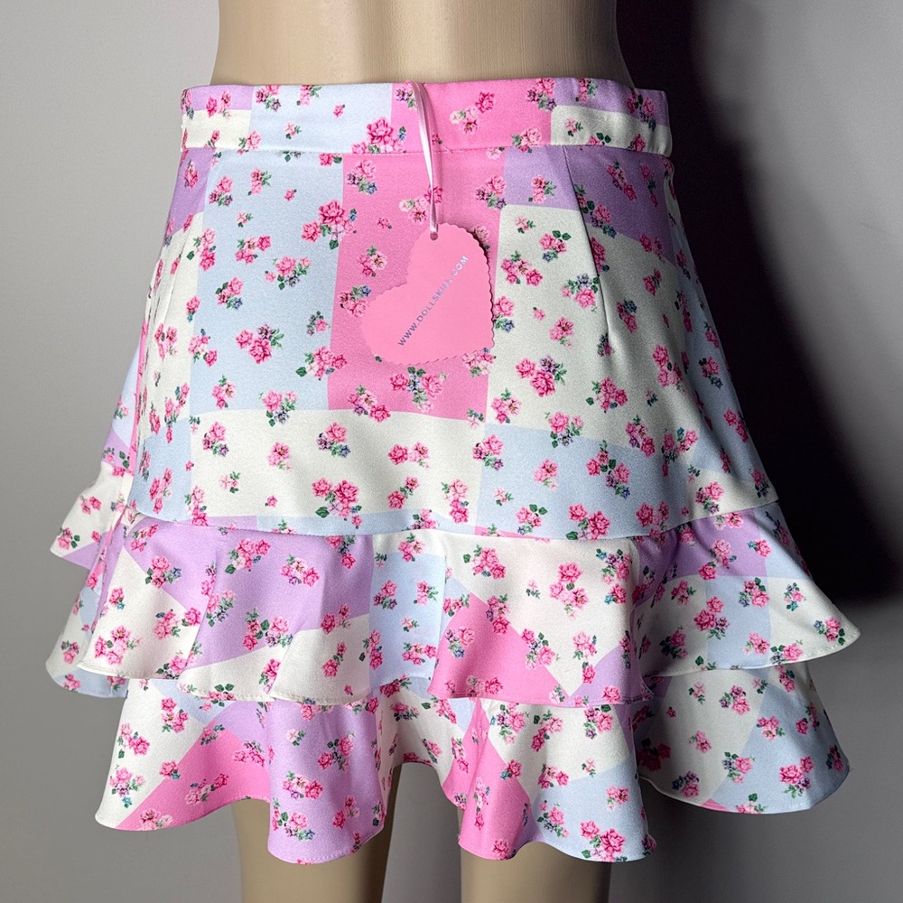 Sugar Thrillz Pastel Patchwork Ruffle Mini Skirt - Pink & Lavender - Picture 8 of 10